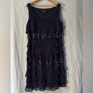 S.L. Fashions Dress Sleeveless Navy Blue Tiered Women’s Sz 10